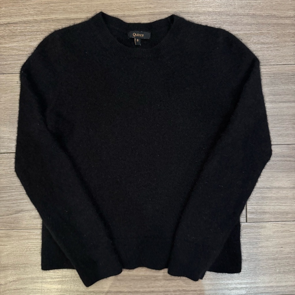Quince Black Mongolian Cashmere Crewneck Fuzzy Sweater Size S - Picture 7 of 11